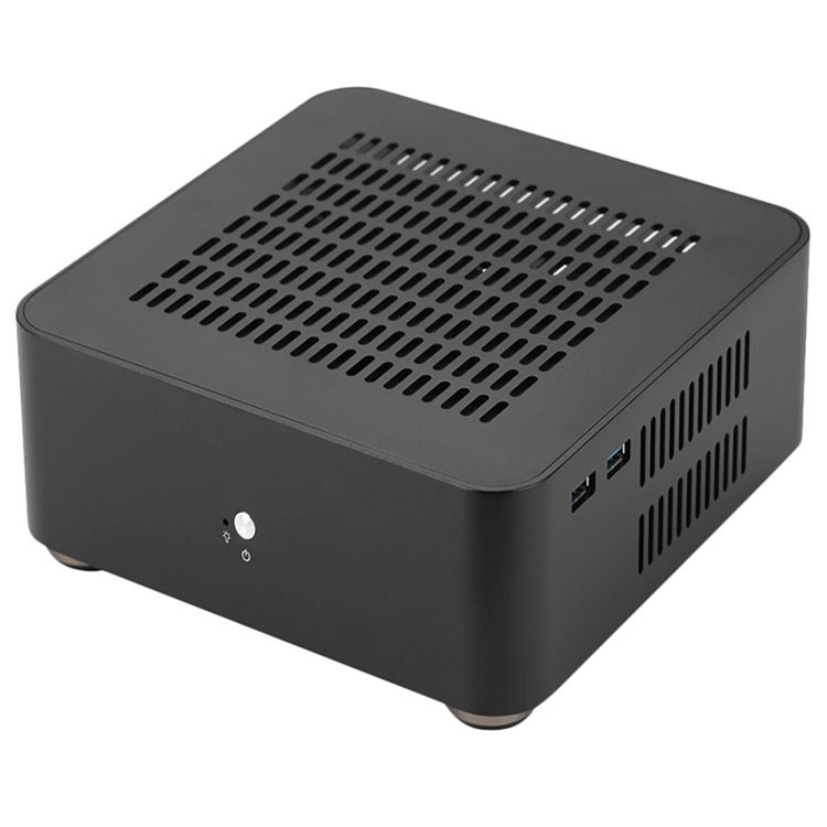 Black ventilated sheet metal electronics enclosure